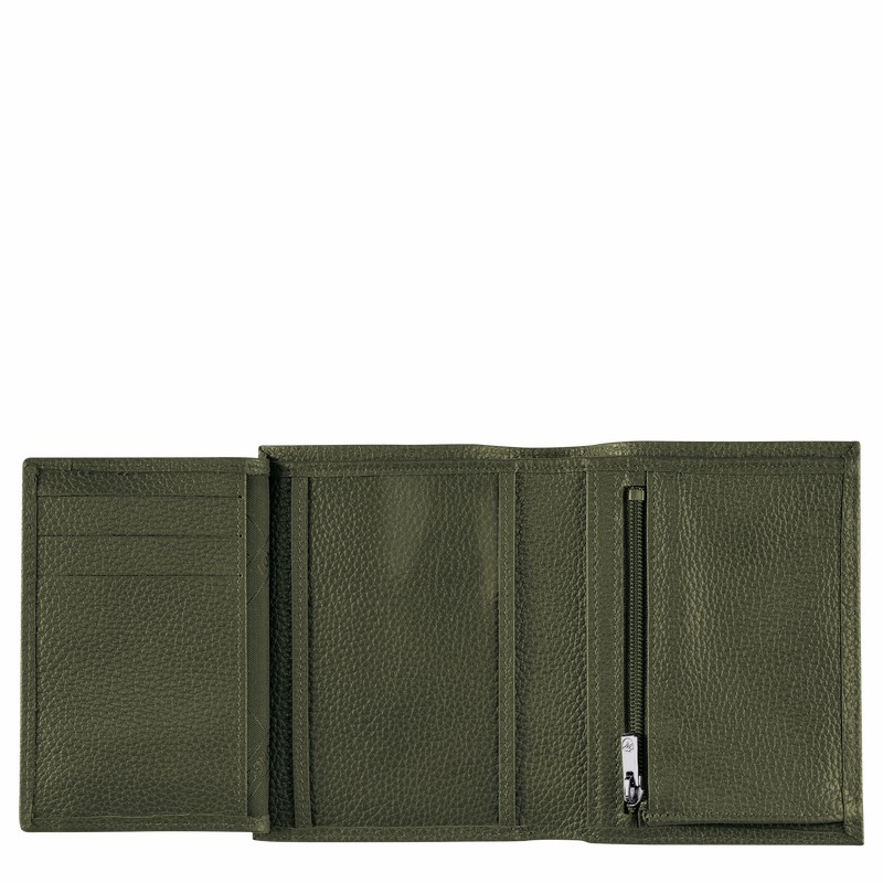 Longchamp Le FOULONNÉ Wallet - Leather Khaki | XLQZ92637