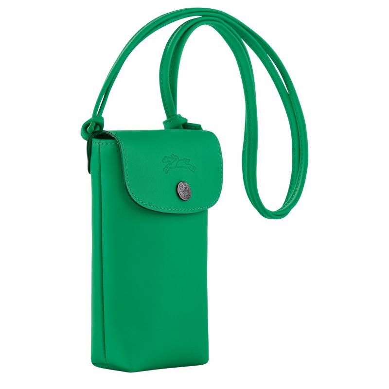 Longchamp Le Pliage Xtra Phone case with leather lace - Leather Green | UXDP28576