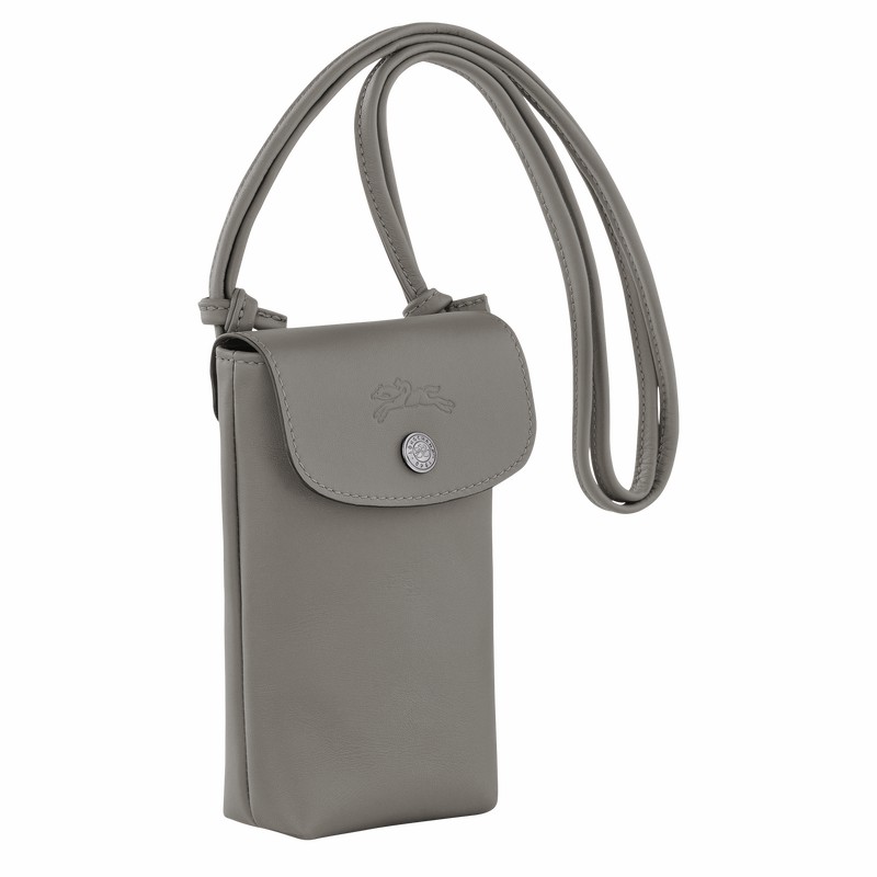 Longchamp Le Pliage Xtra Phone case with leather lace - Leather Grey | HEJN25104