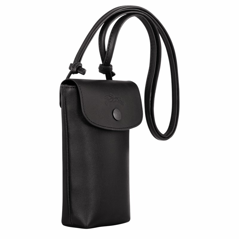 Longchamp Le Pliage Xtra Phone case with leather lace - Leather Black | JQRU18362