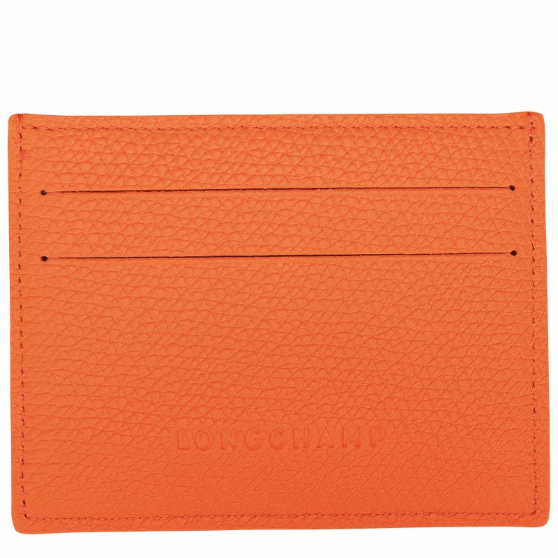 Longchamp Le Roseau Card holder - Leather Orange | IQZF83542