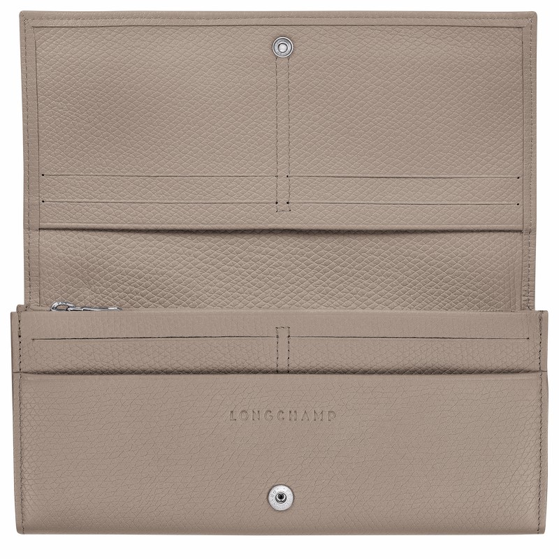 Longchamp Le Roseau Flap wallet - Leather Grey | VTZA42370