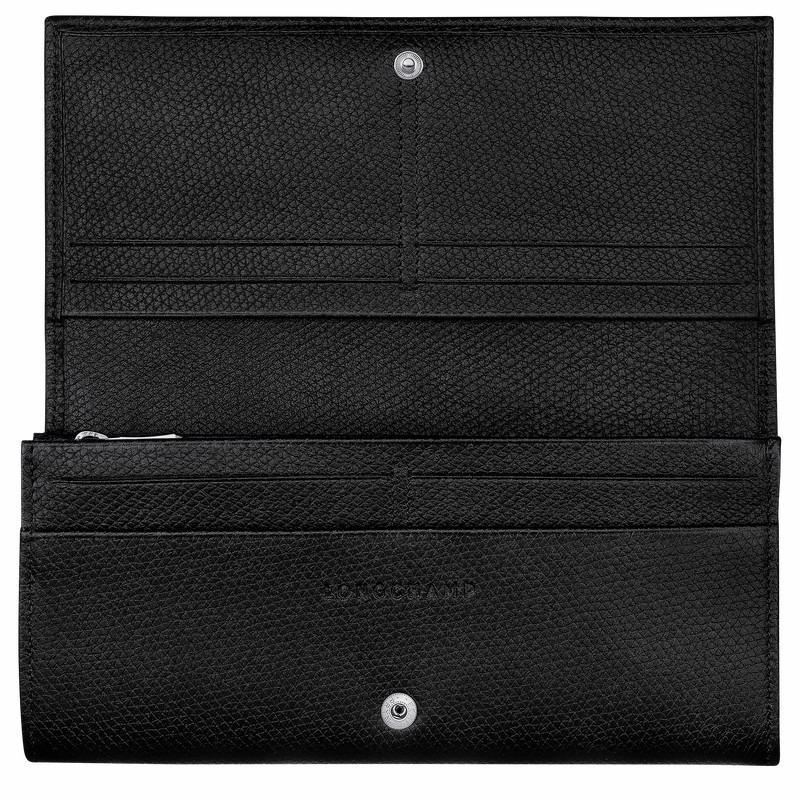 Longchamp Le Roseau Flap wallet - Leather Black | LINU46715