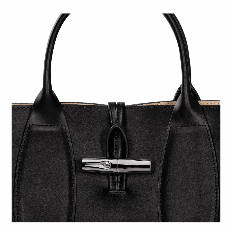 Longchamp Le Roseau M Handbag - Leather Black | PDBA80961