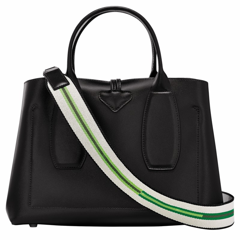 Longchamp Le Roseau M Handbag - Leather Black | AVNG76480