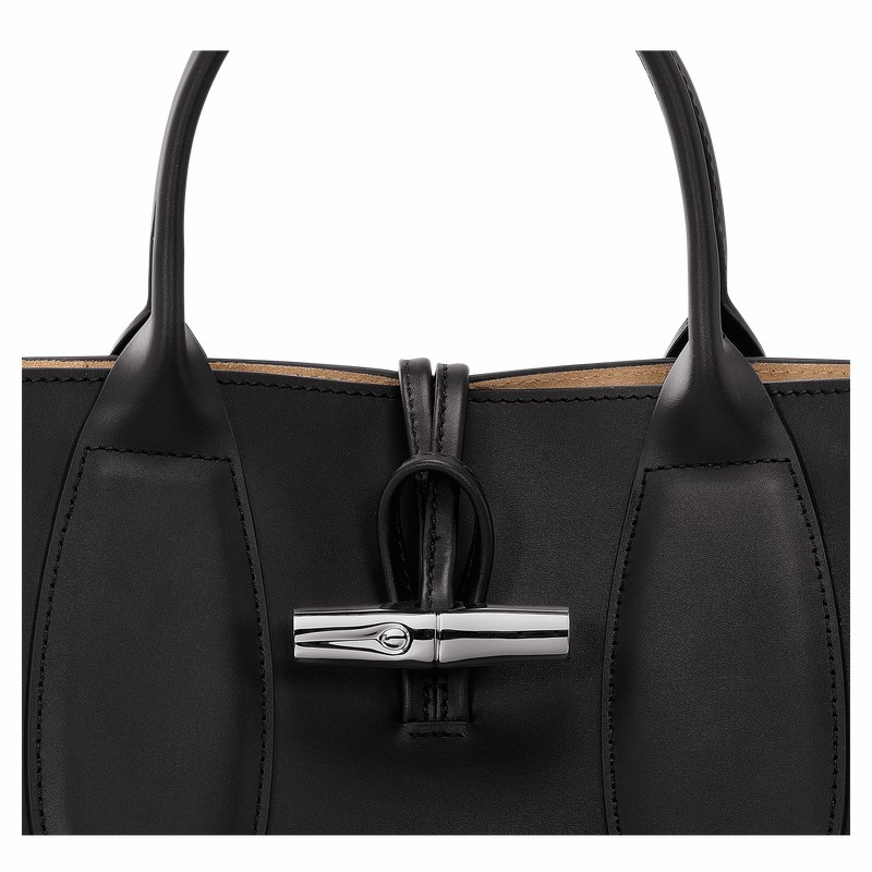 Longchamp Le Roseau M Handbag - Leather Black | AVNG76480