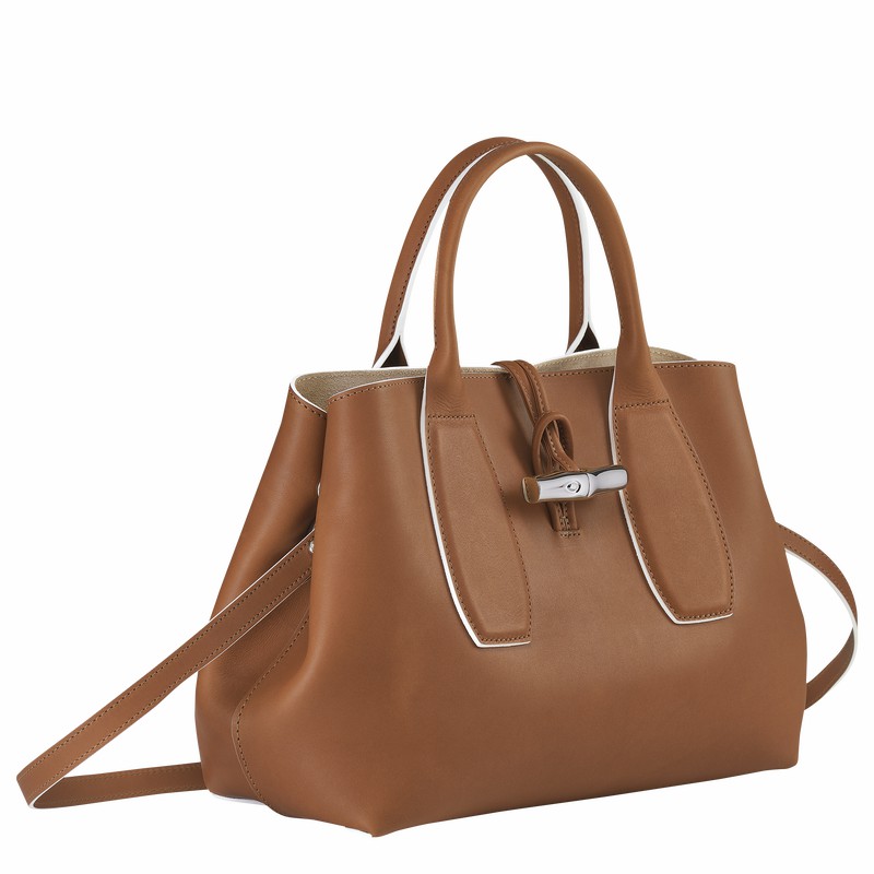 Longchamp Le Roseau M Handbag - Leather Brown | KIUP68593