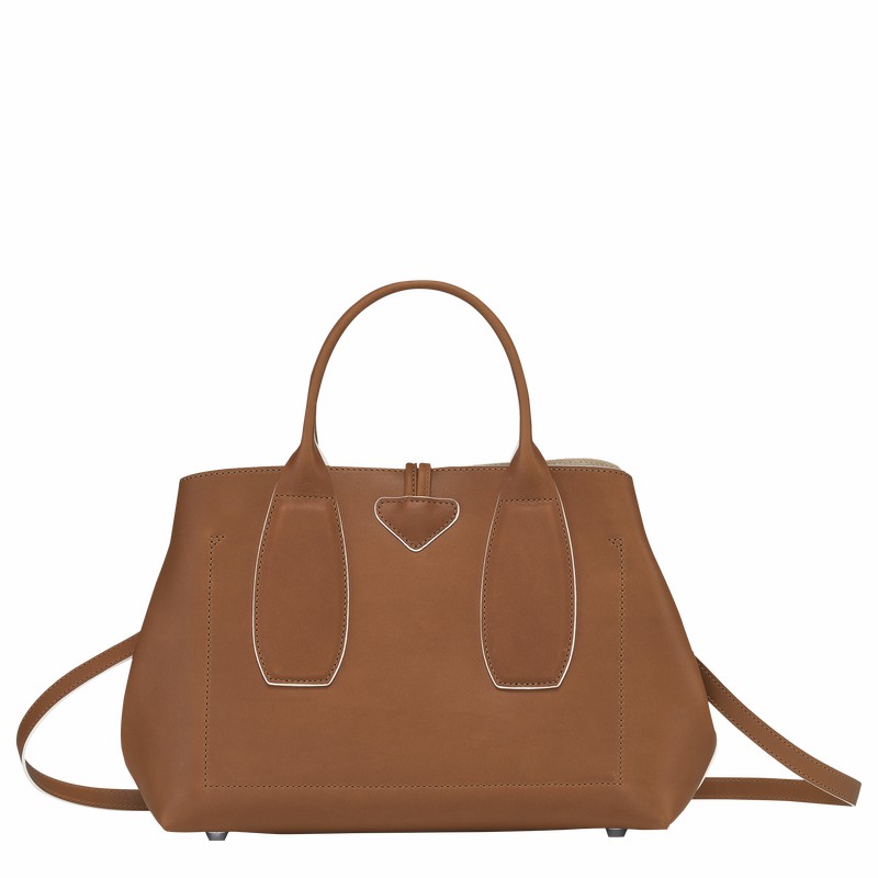 Longchamp Le Roseau M Handbag - Leather Brown | KIUP68593