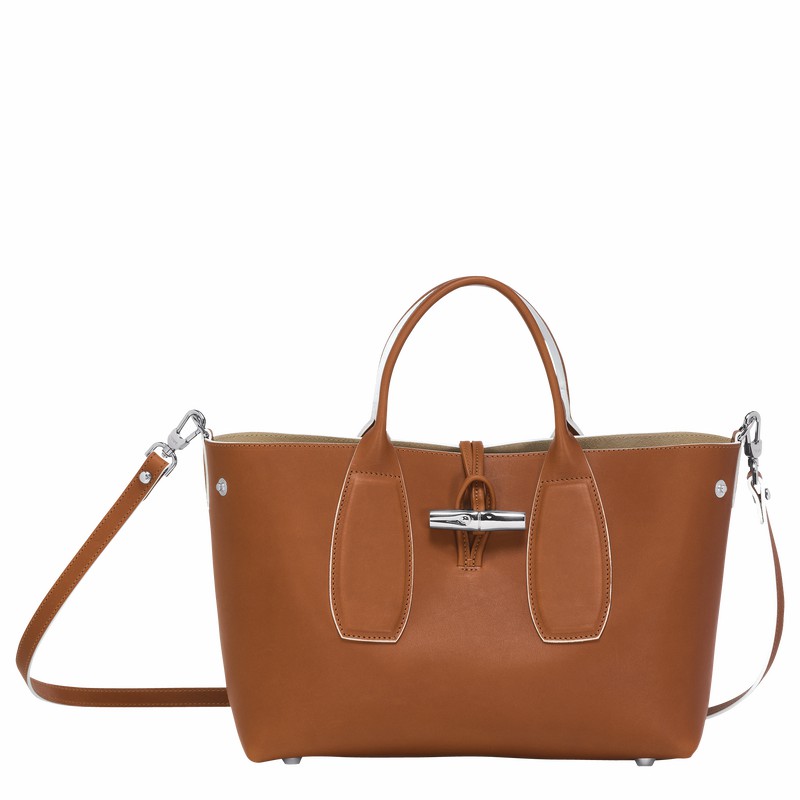 Longchamp Le Roseau M Handbag - Leather Brown | KIUP68593