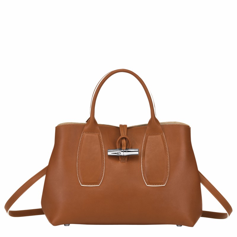 Longchamp Le Roseau M Handbag - Leather Brown | KIUP68593