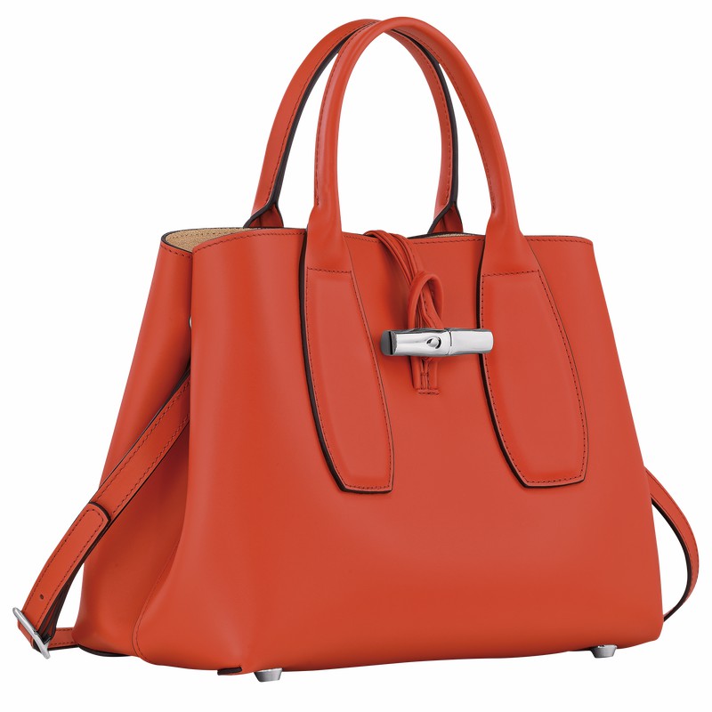 Longchamp Le Roseau M Handbag - Leather Orange | UTKS18379