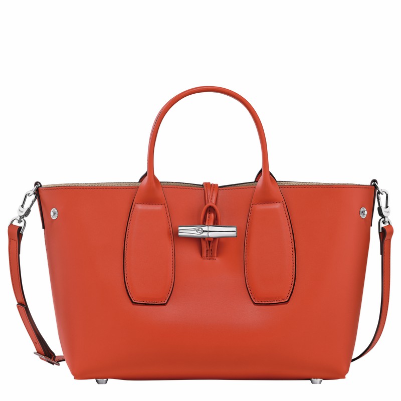 Longchamp Le Roseau M Handbag - Leather Orange | UTKS18379