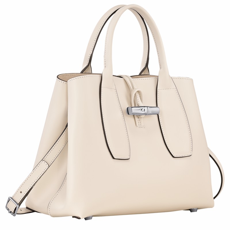 Longchamp Le Roseau M Handbag - Leather White | UILC21670