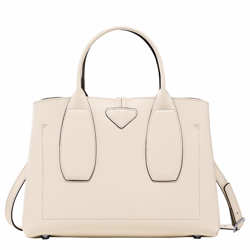 Longchamp Le Roseau M Handbag - Leather White | UILC21670