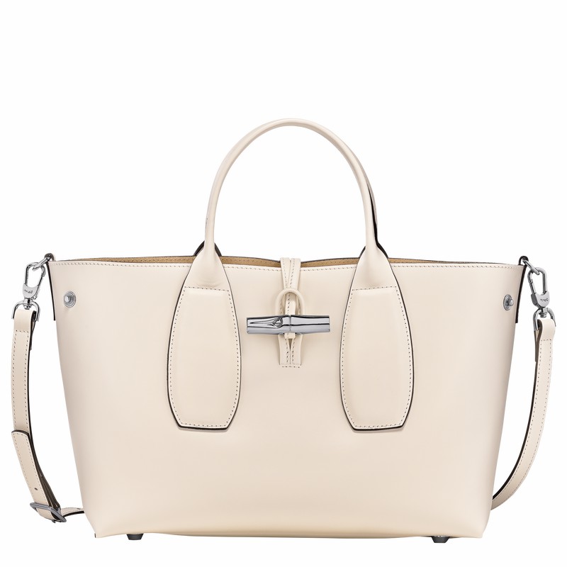 Longchamp Le Roseau M Handbag - Leather White | UILC21670