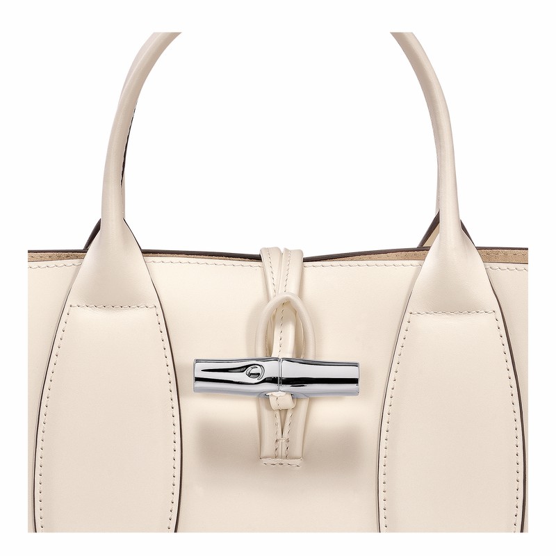 Longchamp Le Roseau M Handbag - Leather White | UILC21670