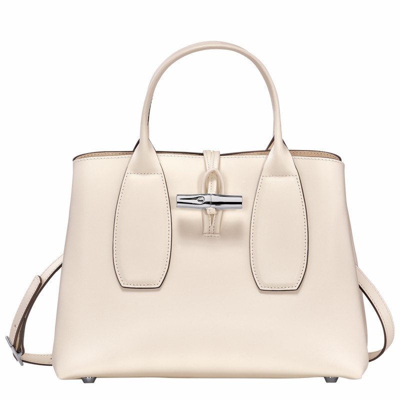 Longchamp Le Roseau M Handbag - Leather White | UILC21670