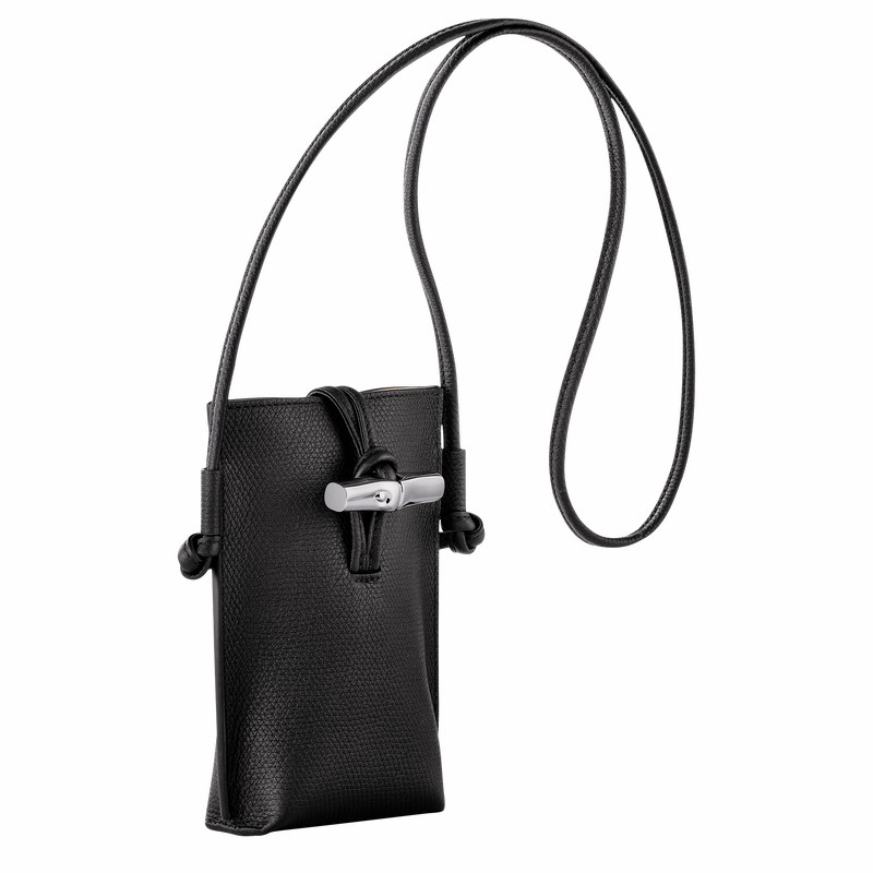 Longchamp Le Roseau Phone case - Leather Black | RTAI57120