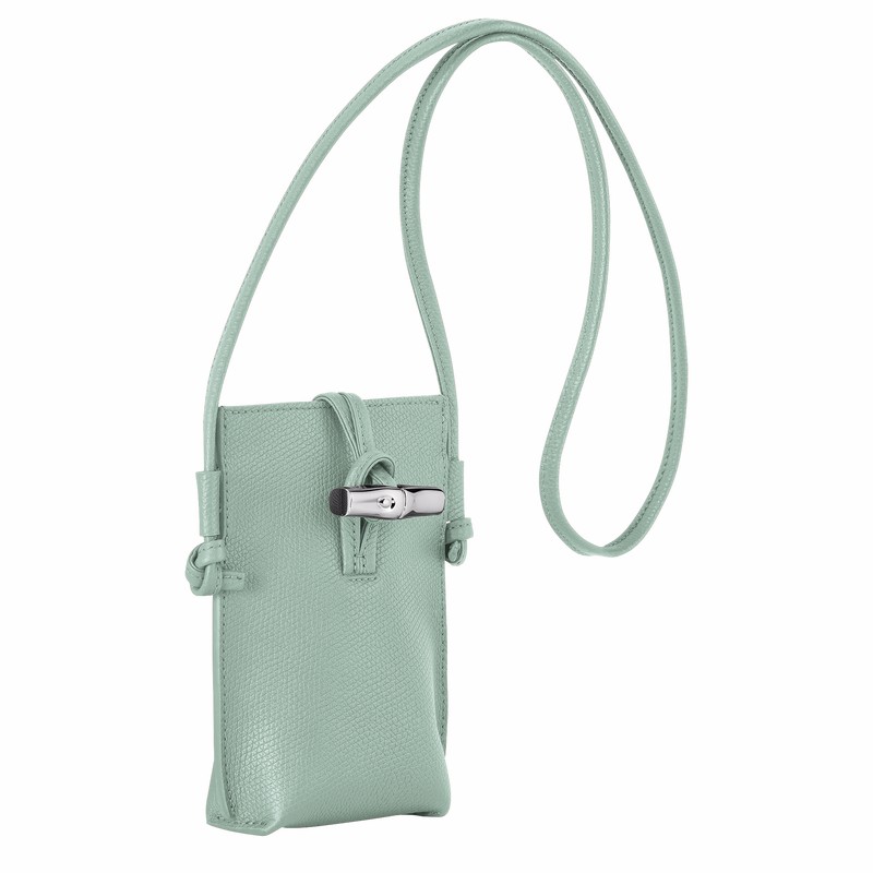 Longchamp Le Roseau Phone case - Leather Celadon | SUCJ35248