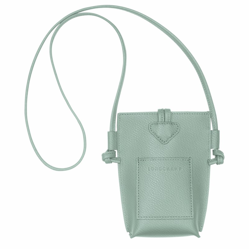 Longchamp Le Roseau Phone case - Leather Celadon | SUCJ35248