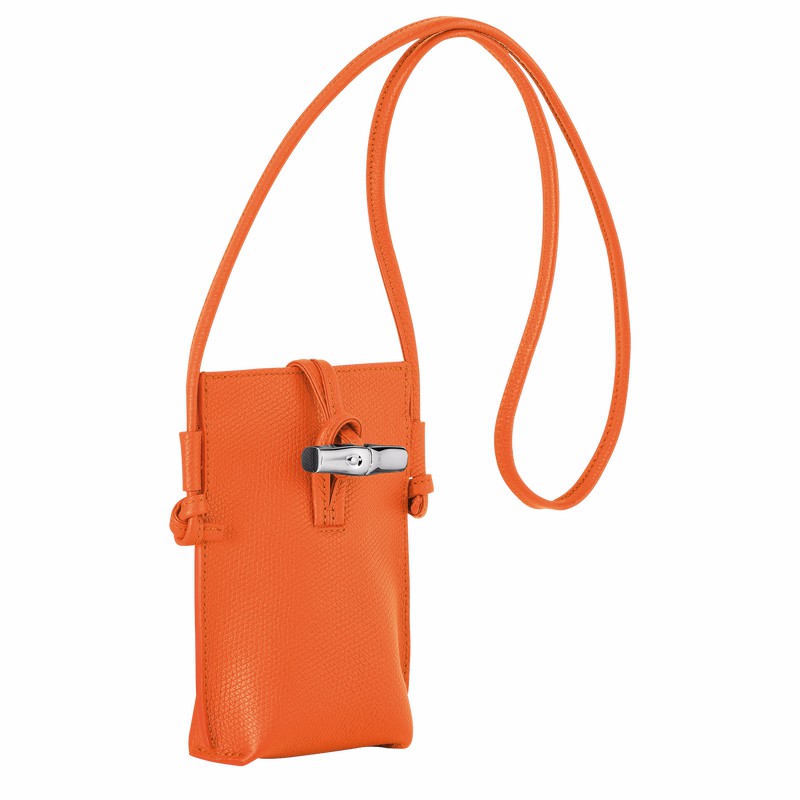 Longchamp Le Roseau Phone case - Leather Orange | ZLXG80621