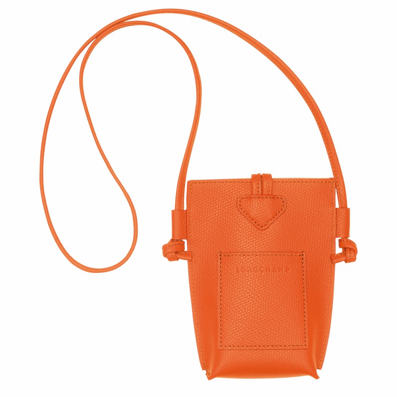 Longchamp Le Roseau Phone case - Leather Orange | ZLXG80621