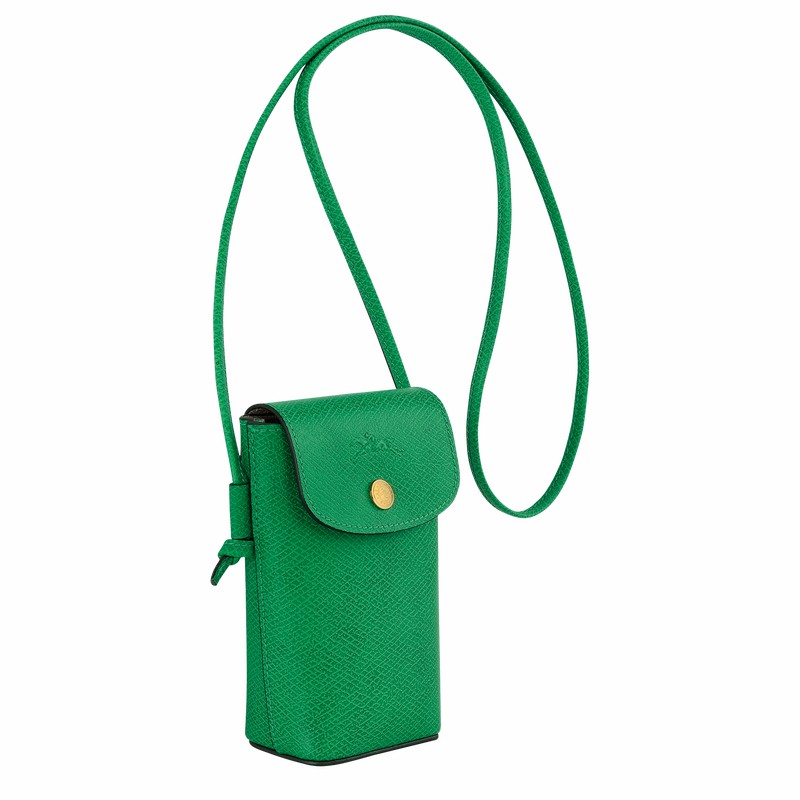 Longchamp ÉPURE Phone case with leather lace - Leather Green | OARK39176