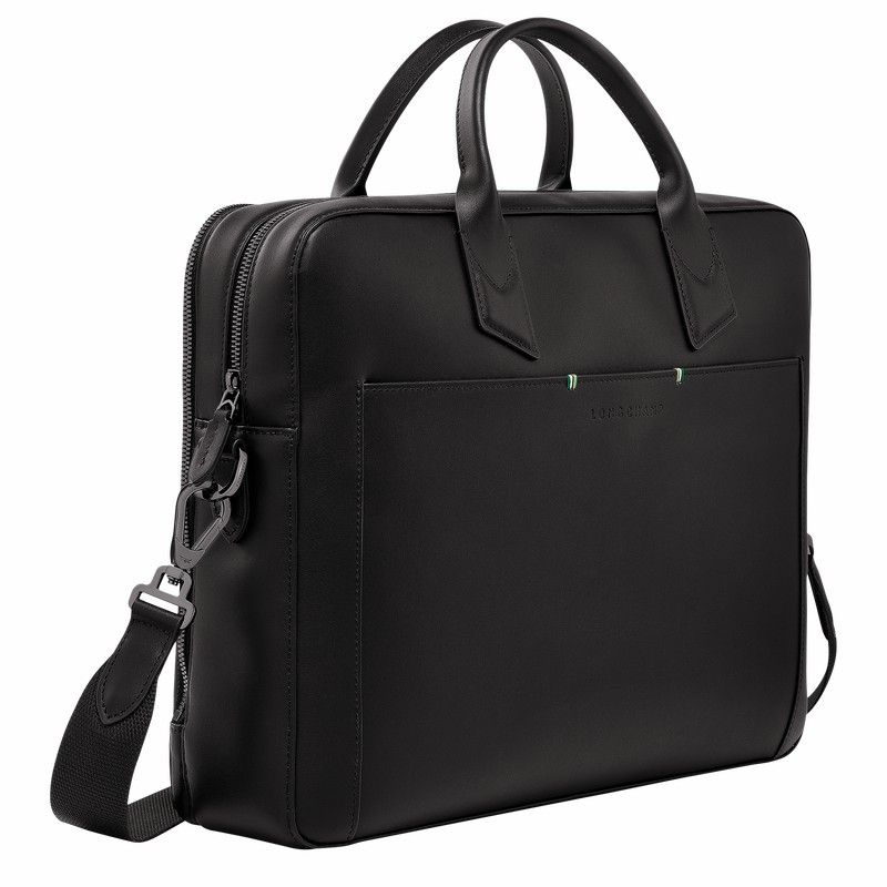 Longchamp sur Seine M Briefcase - Leather Black | KMET74082