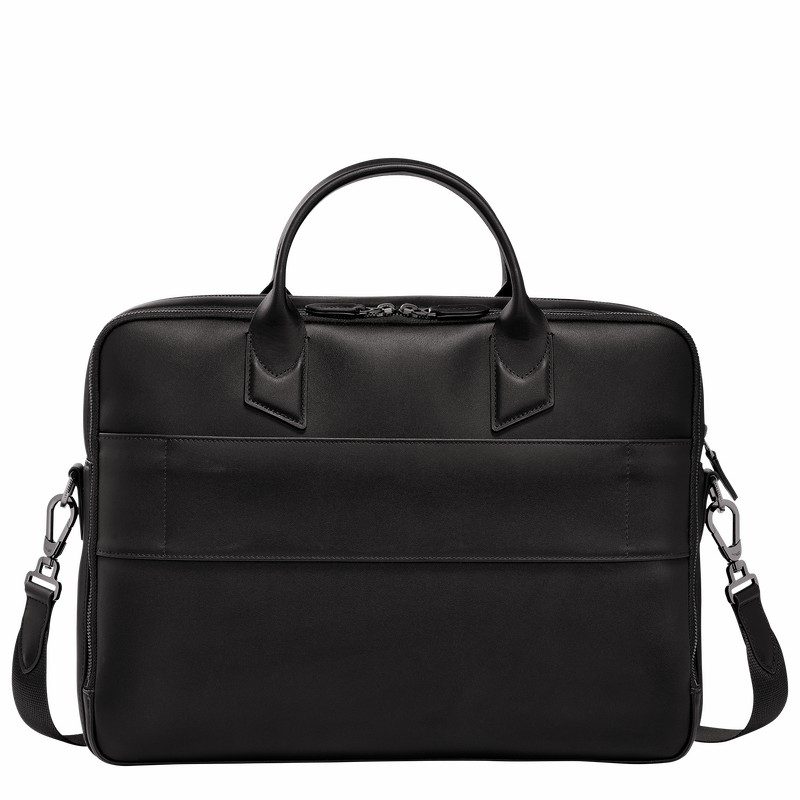 Longchamp sur Seine M Briefcase - Leather Black | KMET74082