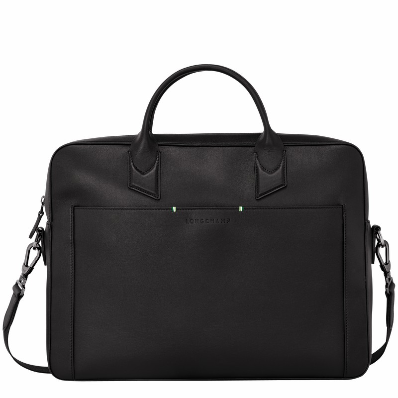 Longchamp sur Seine M Briefcase - Leather Black | KMET74082